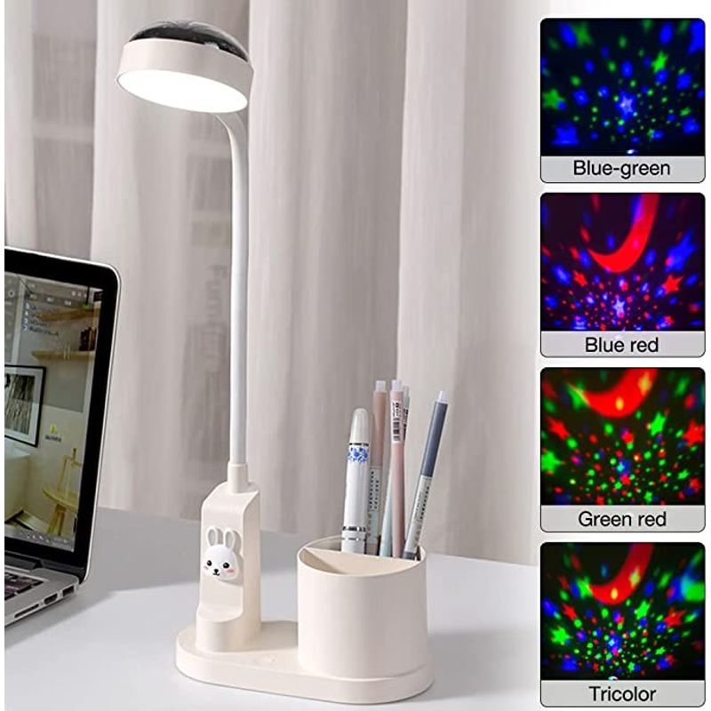 Casa si Gradina - Corpuri si surse de iluminat - Veioze si lampi - Lampi de veghe copii - Lampa de birou pentru copii LED 2000 mAh, portabila si USB reincarcabila, cu suport instrumente birou si cu proiector - Infinity.ro