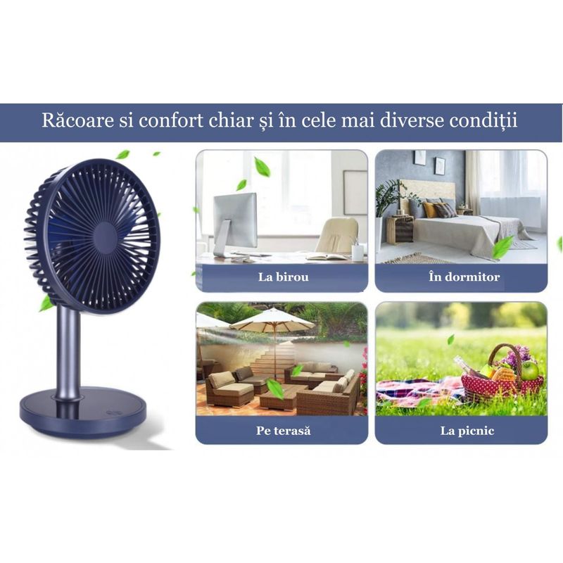 Electronice si Electrocasnice - Climatizare si sisteme de incalzire - Aparate racire aer - Ventilatoare - Ventilator portabil pentru birou, 5 W, acumulator 2000 mAh, brat extensibil, reincarcabil USB, alb Verde - Infinity.ro