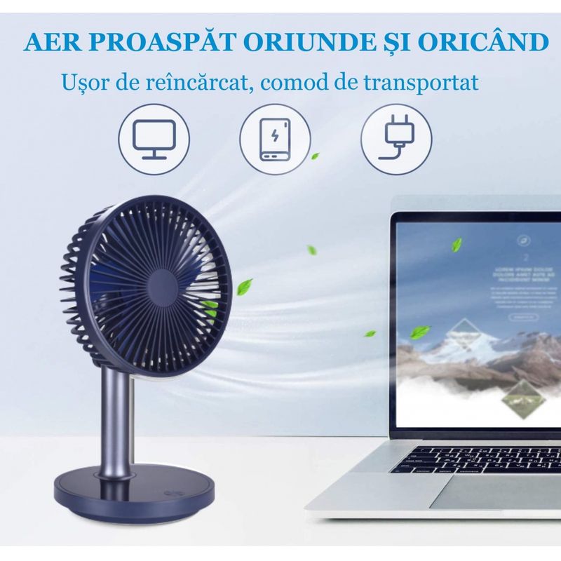 Electronice si Electrocasnice - Climatizare si sisteme de incalzire - Aparate racire aer - Ventilatoare - Ventilator portabil pentru birou, 5 W, acumulator 2000 mAh, brat extensibil, reincarcabil USB, alb Verde - Infinity.ro