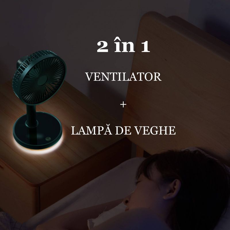 Electronice si Electrocasnice - Climatizare si sisteme de incalzire - Aparate racire aer - Ventilatoare - Ventilator portabil pentru birou, 5 W, acumulator 2000 mAh, brat extensibil, reincarcabil USB, alb Verde - Infinity.ro