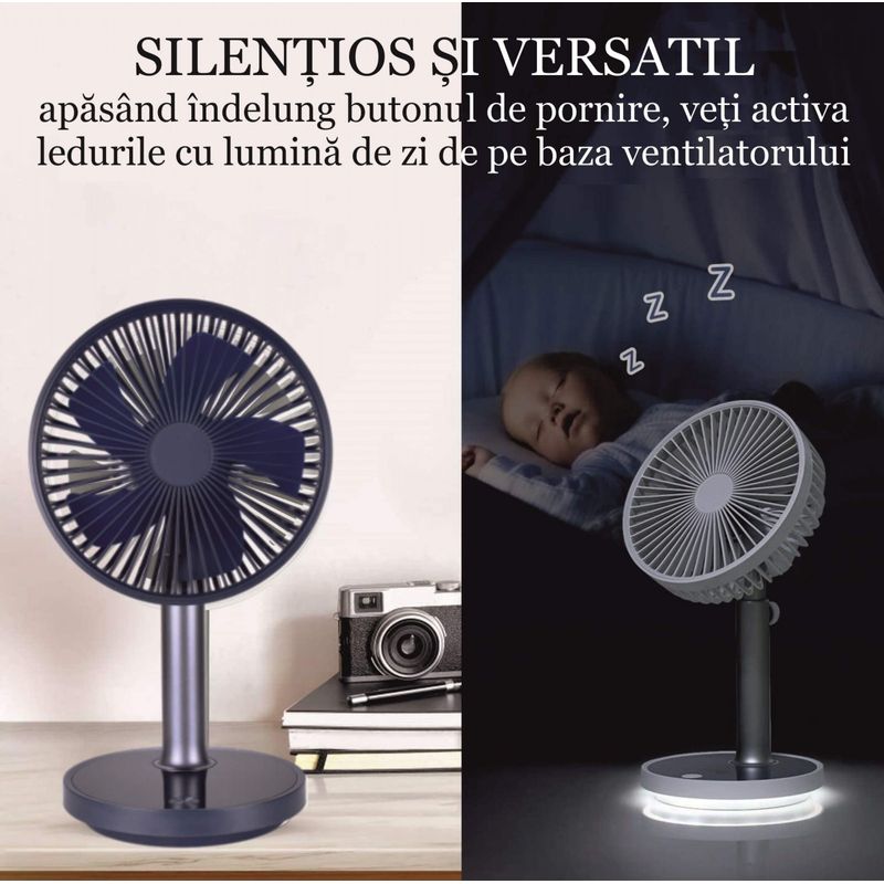 Electronice si Electrocasnice - Climatizare si sisteme de incalzire - Aparate racire aer - Ventilatoare - Ventilator portabil pentru birou, 5 W, acumulator 2000 mAh, brat extensibil, reincarcabil USB, alb Verde - Infinity.ro