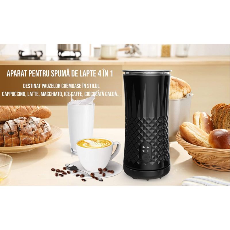 Electronice si Electrocasnice - Electrocasnice bucatarie - Preparare bauturi - Accesorii si consumabile aparate preparare bauturi - Aparat spuma lapte 4 in 1 pentru cafea tip Milk Frother, 240 ml, 400W, spuma calda rece latte, cappuccino, macchiato - Infinity.ro