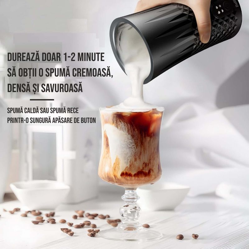 Electronice si Electrocasnice - Electrocasnice bucatarie - Preparare bauturi - Accesorii si consumabile aparate preparare bauturi - Aparat spuma lapte 4 in 1 pentru cafea tip Milk Frother, 240 ml, 400W, spuma calda rece latte, cappuccino, macchiato - Infinity.ro