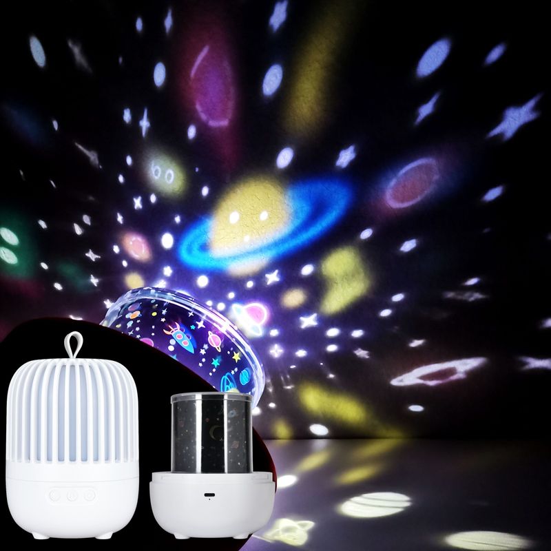 Casa si Gradina - Corpuri si surse de iluminat - Veioze si lampi - Lampi de veghe copii - Lampa de veghe muzicala rotativa pentru copii, portabila, cu proiector, LED 3 culori, lumina reglabila - Infinity.ro