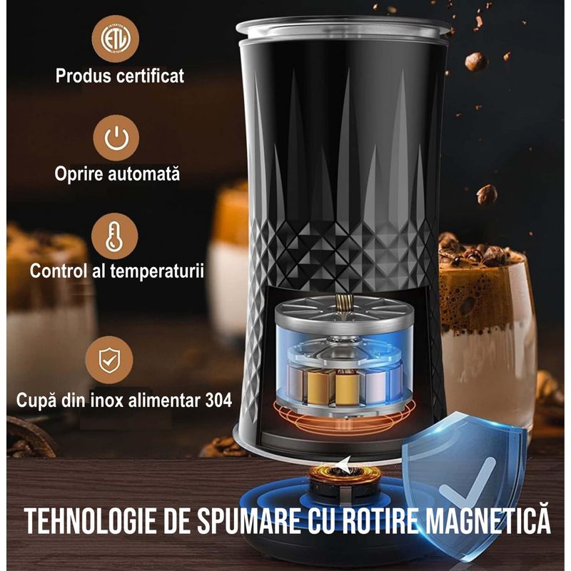 Electronice si Electrocasnice - Electrocasnice bucatarie - Preparare bauturi - Accesorii si consumabile aparate preparare bauturi - Aparat spuma lapte 4 in 1 pentru cafea tip Milk Frother, 240 ml, 400W, spuma calda rece latte, cappuccino, macchiato - Infinity.ro