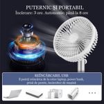 Electronice si Electrocasnice - Climatizare si sisteme de incalzire - Aparate racire aer - Ventilatoare - Ventilator portabil pentru birou, 5 W, acumulator 2000 mAh, brat extensibil, reincarcabil USB, alb Verde - Infinity.ro