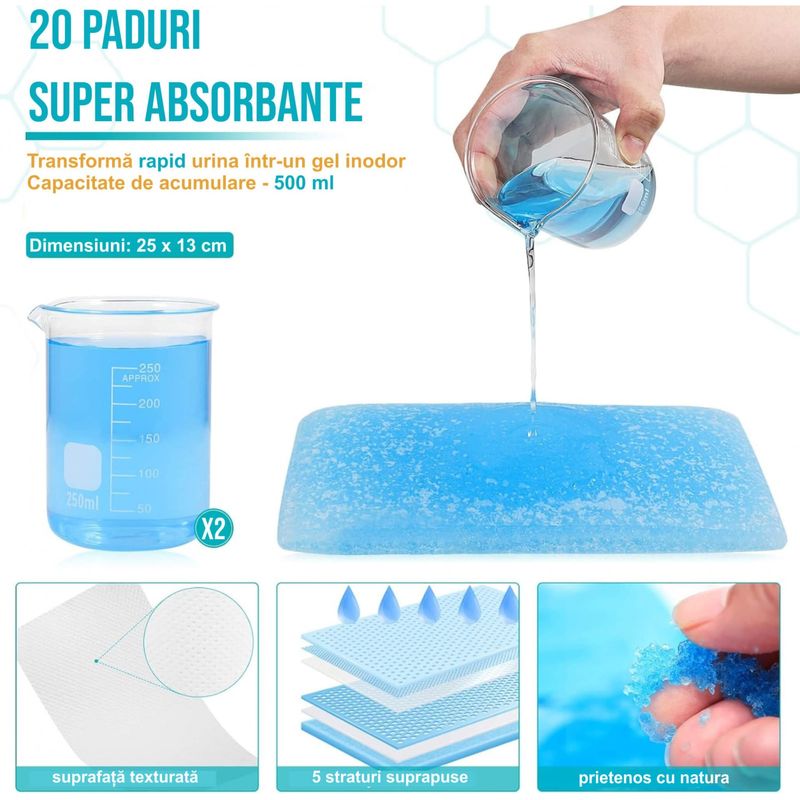 Ingrijire personala si Cosmetice - Ingrijire personala - Igiena intima - Produse incontinenta - Set 20 saci urinari de unica folosinta 67x41 cm cu snur si 20 de absorbanti urinari tip paduri 13x25 cm pentru plosca - Infinity.ro