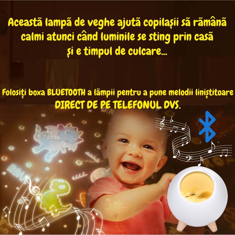 Casa si Gradina - Corpuri si surse de iluminat - Veioze si lampi - Lampi de veghe copii - Lampa de veghe pentru copii cu boxa bluetooth, portabila, LED, Ideas4Comfort, reincarcabila USB - Infinity.ro