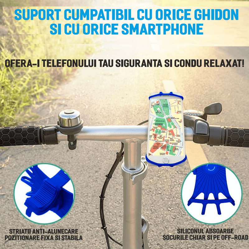 Sport si Outdoor - Ciclism - Accesorii pentru biciclete - Suporturi accesorii biciclete - Suport telefon universal pentru bicicleta, din silicon, rotativ 360,  , montaj pe ghidon, compatibil bicicleta, carut - Infinity.ro