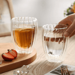 Casa si Gradina - Bucatarie si vesela - Cani si pahare - Cani si cesti - Pahar dublu 250 ml cu striatii, set 1 2 4 6 pahare, din sticla borosilicata termorezistenta, design modern, cana cafea - Infinity.ro