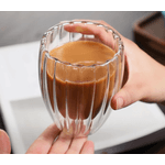Casa si Gradina - Bucatarie si vesela - Cani si pahare - Cani si cesti - Pahar dublu 250 ml cu striatii, set 1 2 4 6 pahare, din sticla borosilicata termorezistenta, design modern, cana cafea - Infinity.ro