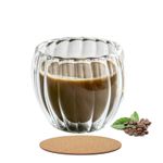 Casa si Gradina - Bucatarie si vesela - Cani si pahare - Cani si cesti - Pahar dublu 250 ml cu striatii, set 1 2 4 6 pahare, din sticla borosilicata termorezistenta, design modern, cana cafea - Infinity.ro
