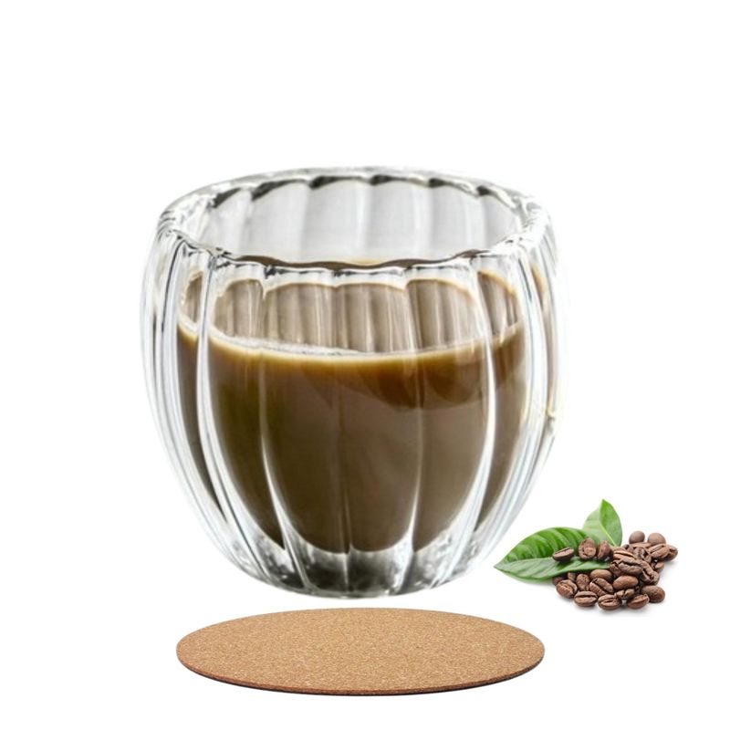 Casa si Gradina - Bucatarie si vesela - Cani si pahare - Cani si cesti - Pahar dublu 250 ml cu striatii, set 1 2 4 6 pahare, din sticla borosilicata termorezistenta, design modern, cana cafea - Infinity.ro