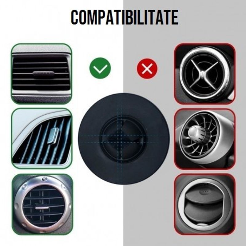 Auto si Moto - Piese auto si accesorii - Interior auto - Accesorii interior - Suport auto magnetic pentru telefon cu prindere in grila de ventilatie cu sistem inovativ clema-carlig - Infinity.ro