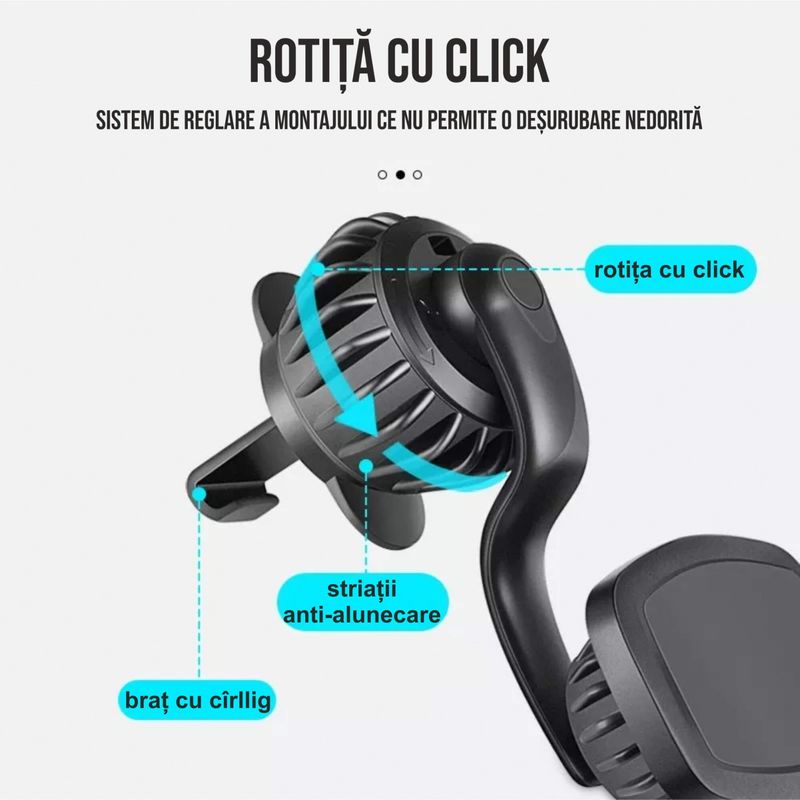 Auto si Moto - Piese auto si accesorii - Interior auto - Accesorii interior - Suport auto magnetic pentru telefon cu prindere in grila de ventilatie cu sistem inovativ clema-carlig - Infinity.ro