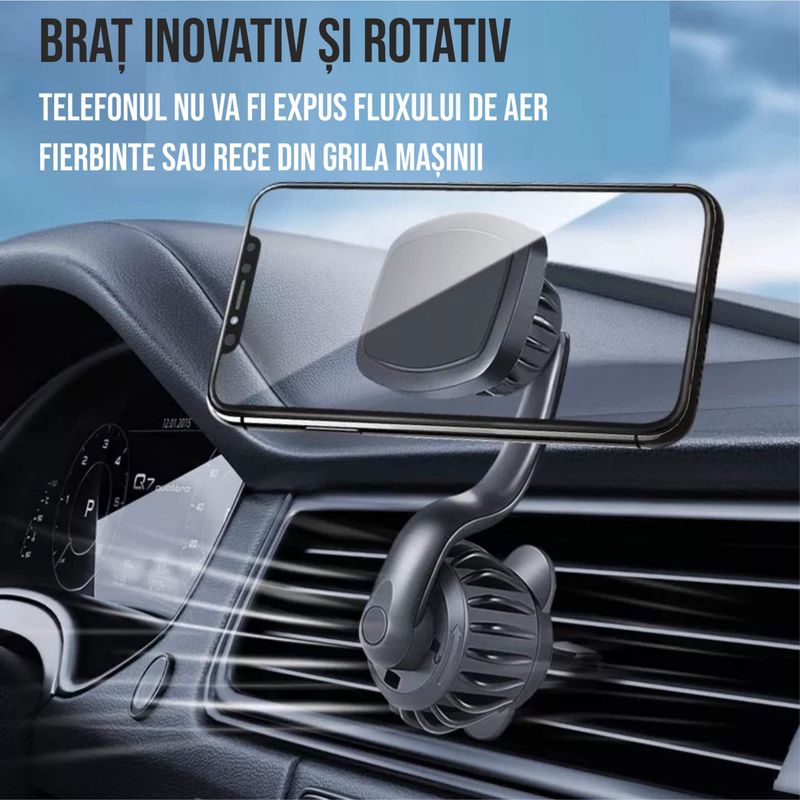 Auto si Moto - Piese auto si accesorii - Interior auto - Accesorii interior - Suport auto magnetic pentru telefon cu prindere in grila de ventilatie cu sistem inovativ clema-carlig - Infinity.ro