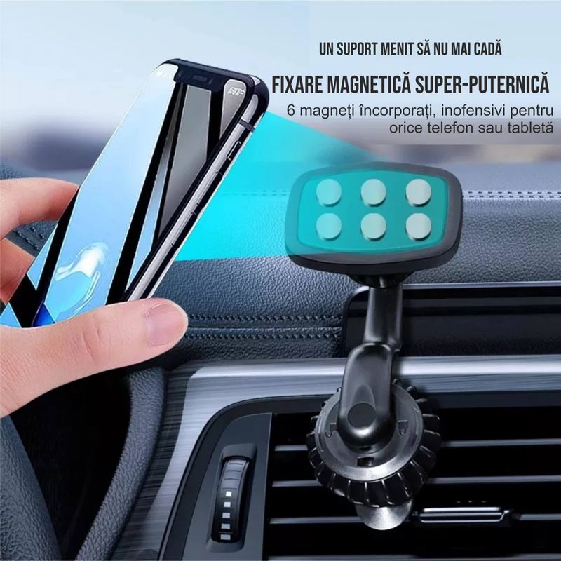 Auto si Moto - Piese auto si accesorii - Interior auto - Accesorii interior - Suport auto magnetic pentru telefon cu prindere in grila de ventilatie cu sistem inovativ clema-carlig - Infinity.ro