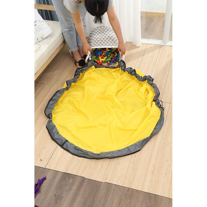 Casa si Gradina - Textile si covoare - Covoare - Covoare copii - Covor de joaca LEGO si cos organizator jucarii transportabil, diametru 150 cm, triunghiuri, alb gri Alb/Gri - Infinity.ro