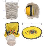 Casa si Gradina - Textile si covoare - Covoare - Covoare copii - Covor de joaca LEGO si cos organizator jucarii transportabil, diametru 150 cm, triunghiuri, alb gri Alb/Gri - Infinity.ro