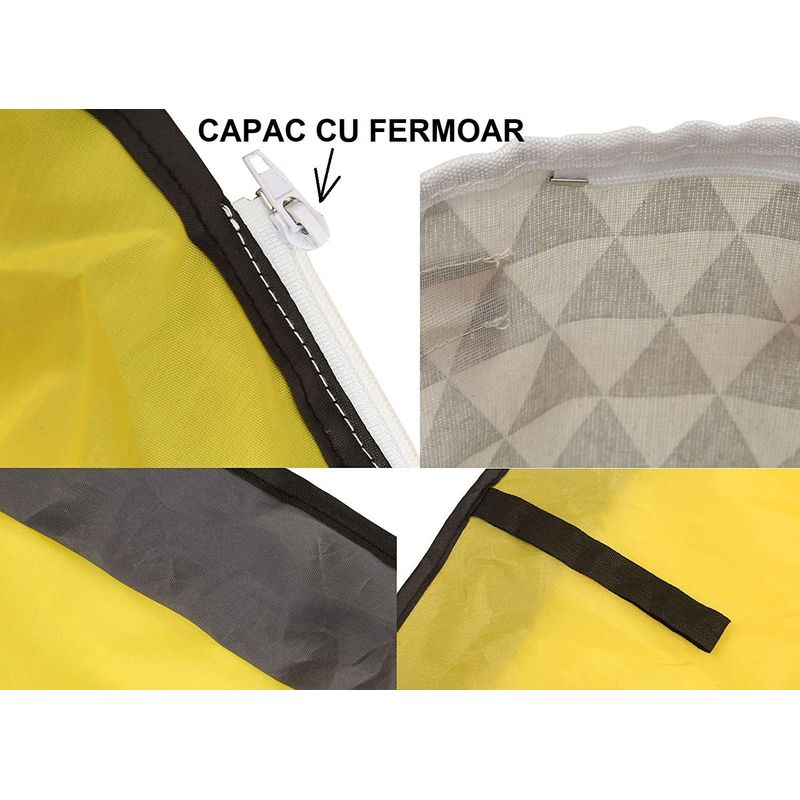 Casa si Gradina - Textile si covoare - Covoare - Covoare copii - Covor de joaca LEGO si cos organizator jucarii transportabil, diametru 150 cm, triunghiuri, alb gri Alb/Gri - Infinity.ro