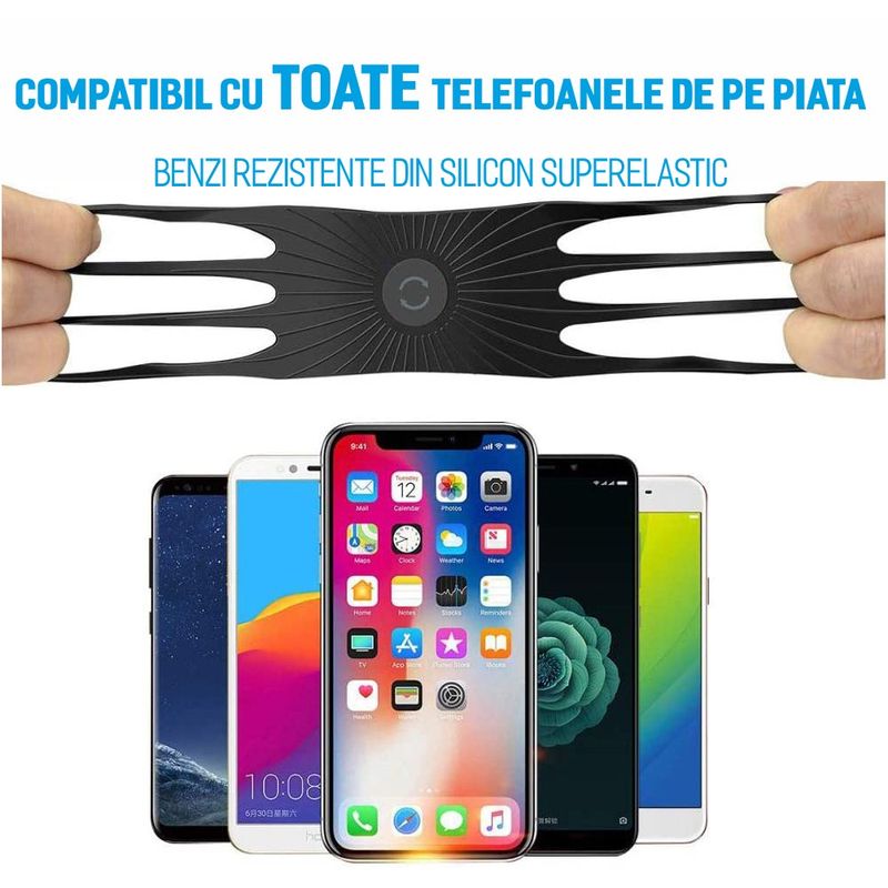 Sport si Outdoor - Ciclism - Accesorii pentru biciclete - Suporturi accesorii biciclete - Suport telefon bicicleta, din silicon, rotativ 360, montaj pe ghidon, pentru carucior si trotineta, carut, scuter, negru - Infinity.ro