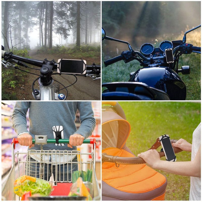 Sport si Outdoor - Ciclism - Accesorii pentru biciclete - Suporturi accesorii biciclete - Suport telefon bicicleta, din silicon, rotativ 360, montaj pe ghidon, pentru carucior si trotineta, carut, scuter, negru - Infinity.ro