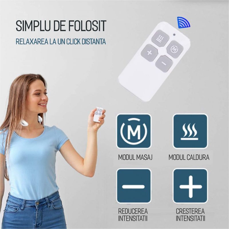 Ingrijire personala si Cosmetice - Sanatate si wellness - Articole wellness - Aparate si dispozitive de masaj - Aparat masaj cervical cu impulsuri electromagnetice, cu incalzire, portabil, 3 moduri de masaj - Infinity.ro