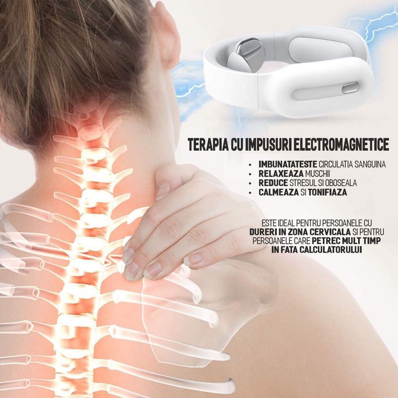 Ingrijire personala si Cosmetice - Sanatate si wellness - Articole wellness - Aparate si dispozitive de masaj - Aparat masaj cervical cu impulsuri electromagnetice, cu incalzire, portabil, 3 moduri de masaj - Infinity.ro