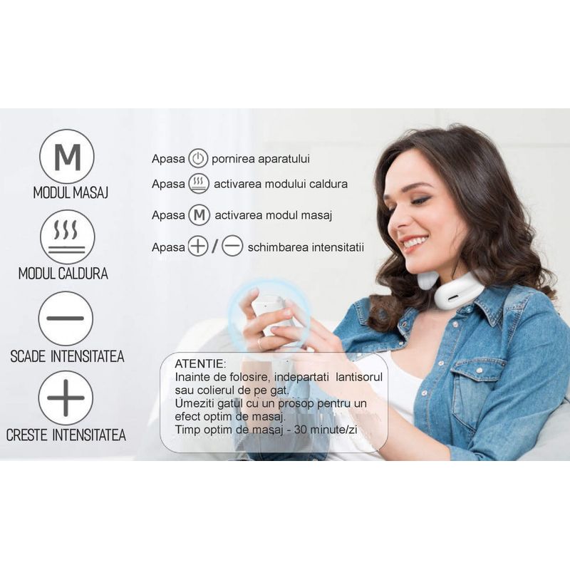 Ingrijire personala si Cosmetice - Sanatate si wellness - Articole wellness - Aparate si dispozitive de masaj - Aparat masaj cervical cu impulsuri electromagnetice, cu incalzire, portabil, 3 moduri de masaj - Infinity.ro