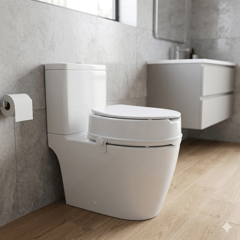 Casa si Gradina - Sanitare - Obiecte sanitare - Accesorii vase de toaleta - Inaltator WC universal cu capac, inaltime 15 cm, sistem de prindere reglabil, sarcina maxima 200 kg - Infinity.ro
