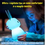 Casa si Gradina - Corpuri si surse de iluminat - Veioze si lampi - Lampi de veghe copii - Lampa de veghe portabila cu 7 culori LED, temporizator 3 ore, silicon BPA-free, reincarcabila USB, touch-control - Infinity.ro