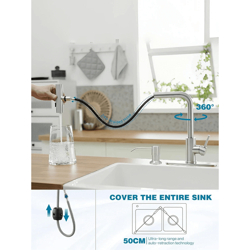 Casa si Gradina - Sanitare - Chiuveta bucatarie si accesorii - Baterii bucatarie - Baterie chiuveta pentru bucatarie, rotativa 360 , robinet de apa cu cap de dus extractabil - Infinity.ro