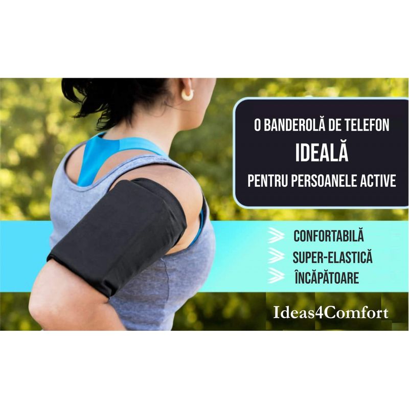 Laptop, Telefoane si Tablete - Telefoane mobile si accesorii - Accesorii Telefoane - Alte accesorii telefoane - Husa banderola telefon pentru brat, alergare, fitness, sala, yoga, jogging, 3 marimi - S, M, L, negru M - Infinity.ro