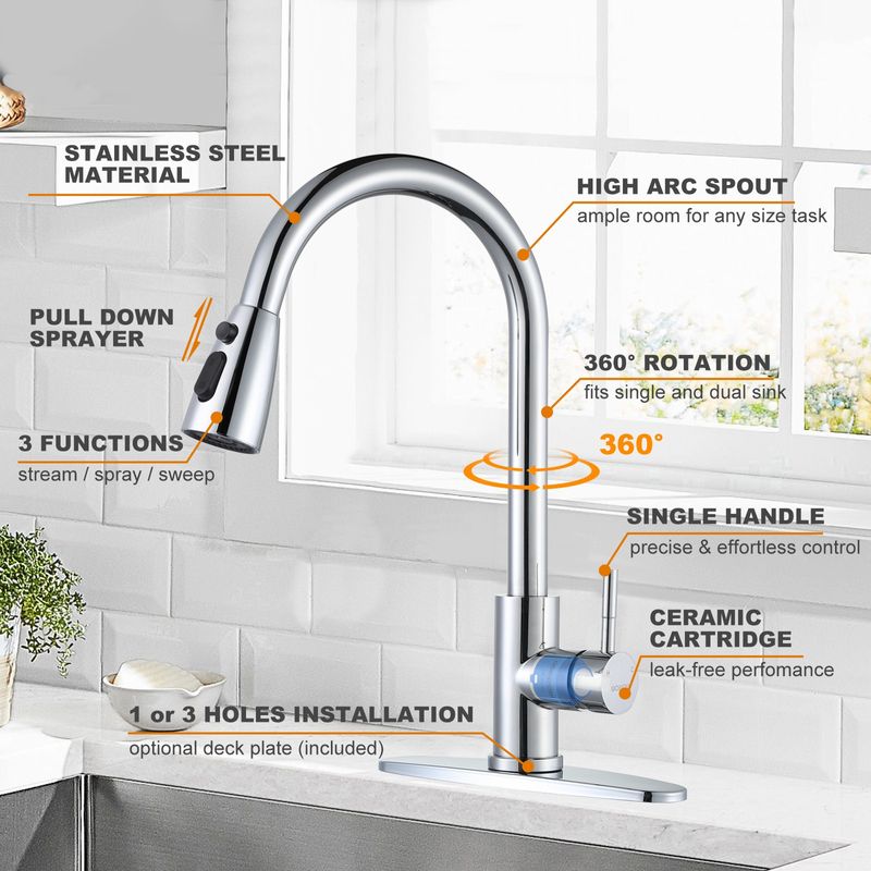 Casa si Gradina - Sanitare - Chiuveta bucatarie si accesorii - Baterii bucatarie - Baterie chiuveta pentru bucatarie, rotativ 360 , robinet de apa cu cap de dus extractabil - Infinity.ro
