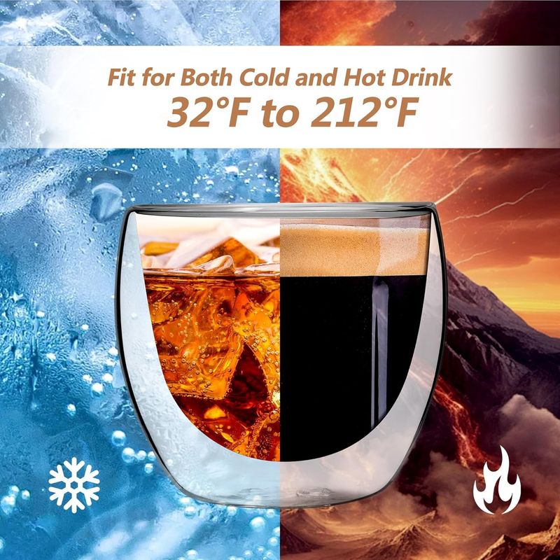 Casa si Gradina - Bucatarie si vesela - Cani si pahare - Pahare - Set pahare 1 2 4 6 cu preti dubli pentru ceai si cafea din sticla termorezistenta transparenta, pereti dubli, 250 ml - Infinity.ro
