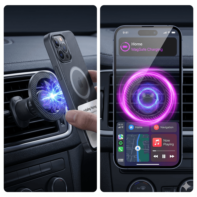 Auto si Moto - Piese auto si accesorii - Interior auto - Accesorii interior - Suport telefon auto magnetic, MagSafe magnetic, rotire 360 , prindere grila ventilatie cu carlig metalic cu clips - Infinity.ro