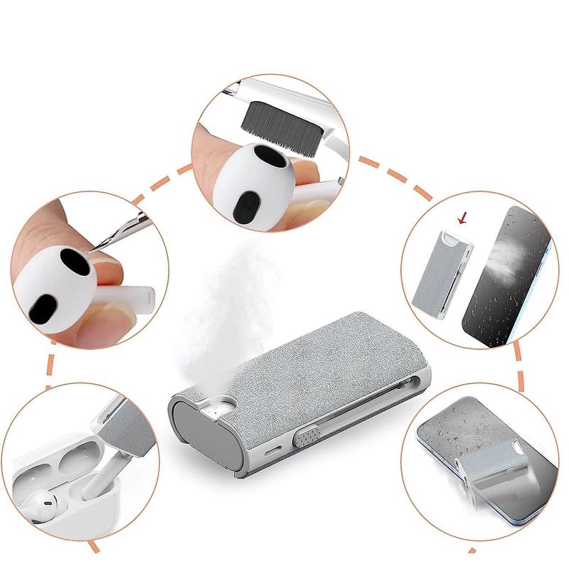 TV, Audio-Video si Foto - Accesorii TV si audio - Produse de intretinere - Kit de curatare 5 in 1 pentru AirPods, Earbuds, casti wireless, smartphone, tastatura, bord masina, Ideas4comfort - Infinity.ro