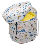 Casa si Gradina - Textile si covoare - Covoare - Covoare copii - Covor de joaca LEGO si cos organizator jucarii transportabil, covoras diametru 150 cm, animalute, alb albastru Alb - Infinity.ro