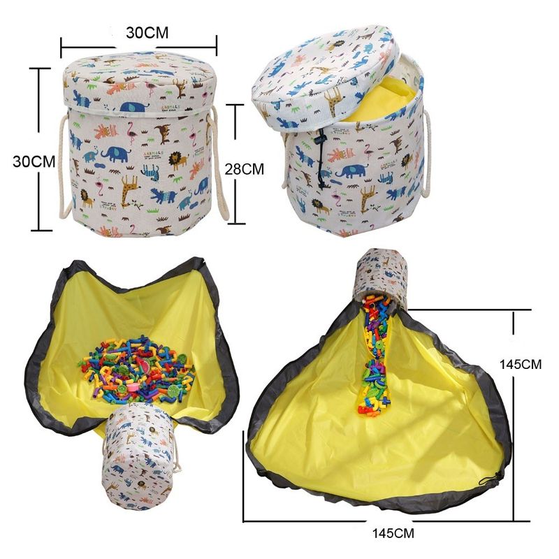 Casa si Gradina - Textile si covoare - Covoare - Covoare copii - Covor de joaca LEGO si cos organizator jucarii transportabil, covoras diametru 150 cm, animalute, alb albastru Alb - Infinity.ro