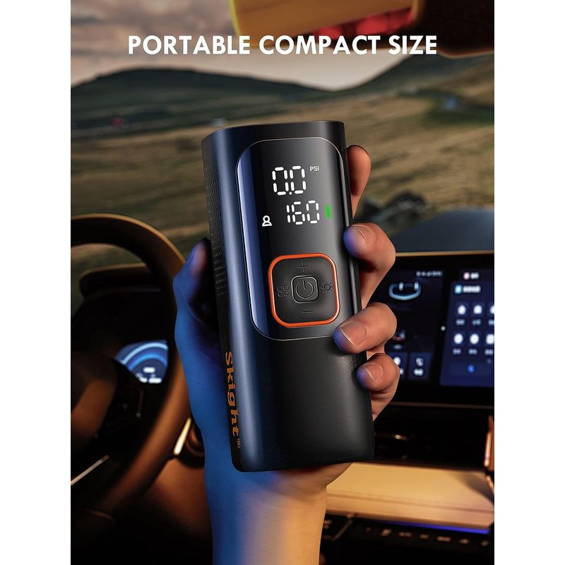 Laptop, Telefoane si Tablete - Telefoane mobile si accesorii - Accesorii Telefoane - Cabluri si adaptoare telefoane - Compresor auto portabil cu lampa camping, baterie 6000 mAh, cu afisaj digital, adaptoare umflare, cablu USB - Infinity.ro