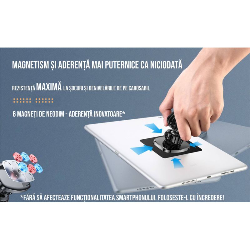 Auto si Moto - Piese auto si accesorii - Interior auto - Accesorii interior - Suport telefon auto magnetic, MagSafe magnetic, rotire 360 , prindere grila ventilatie cu carlig metalic cu clips - Infinity.ro