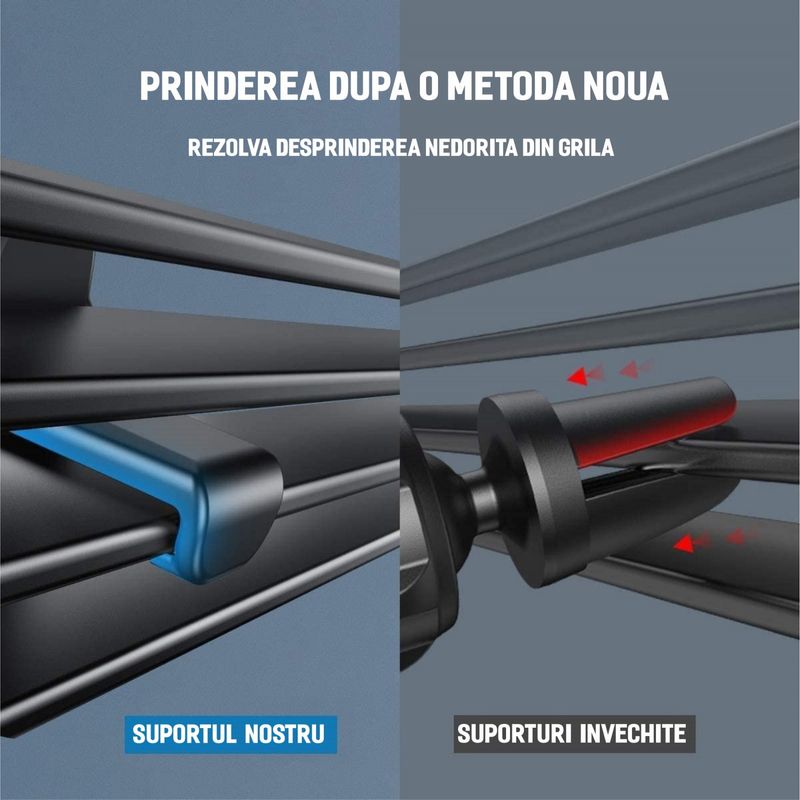 Auto si Moto - Piese auto si accesorii - Interior auto - Accesorii interior - Suport auto magnetic telefon, prindere in grila ventilatie, clema-carlig, rotire 360, Universal, negru - Infinity.ro
