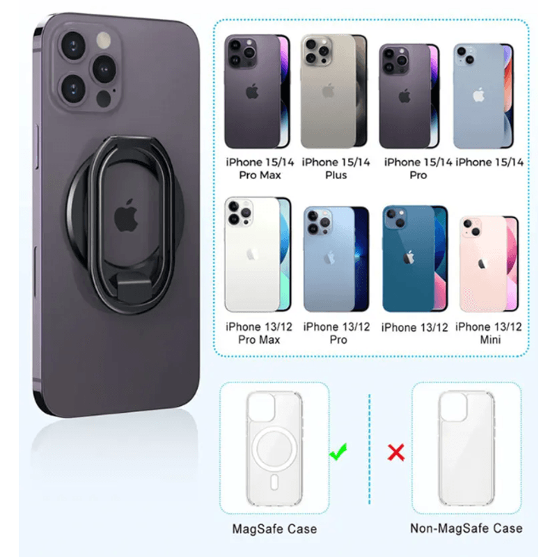 Laptop, Telefoane si Tablete - Telefoane mobile si accesorii - Accesorii Telefoane - Suport si docking telefoane - Suport inel MagSafe pentru telefon, universal, magnetic, rotativ, compatibil cu iPhone 15 14 13 12 - Infinity.ro