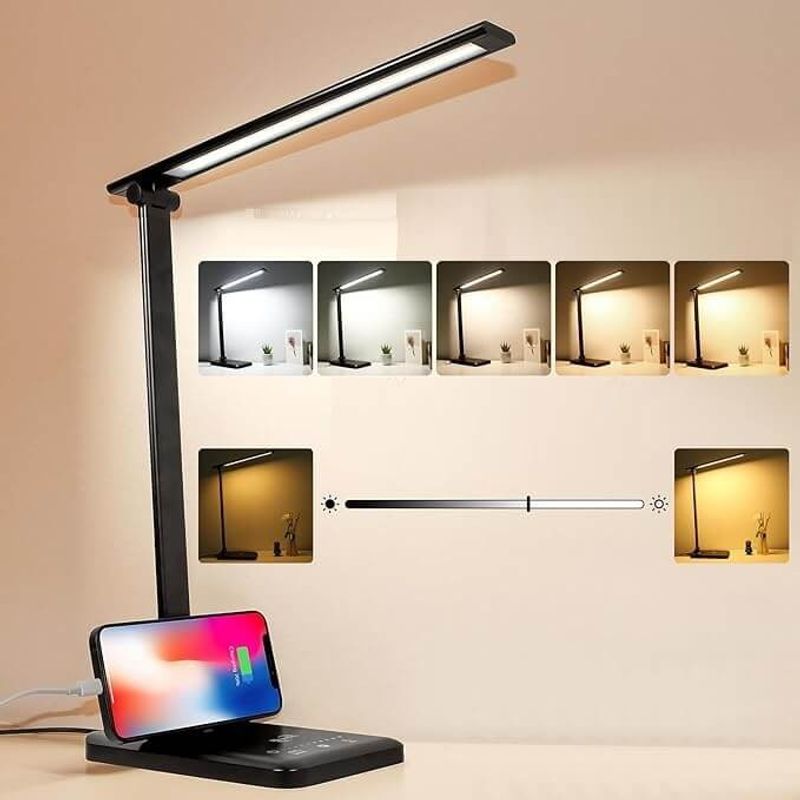 Casa si Gradina - Corpuri si surse de iluminat - Veioze si lampi - Veioze - Lampa de birou LED cu incarcare wireless pentru iOs si Android, pliabila, touch control - Infinity.ro