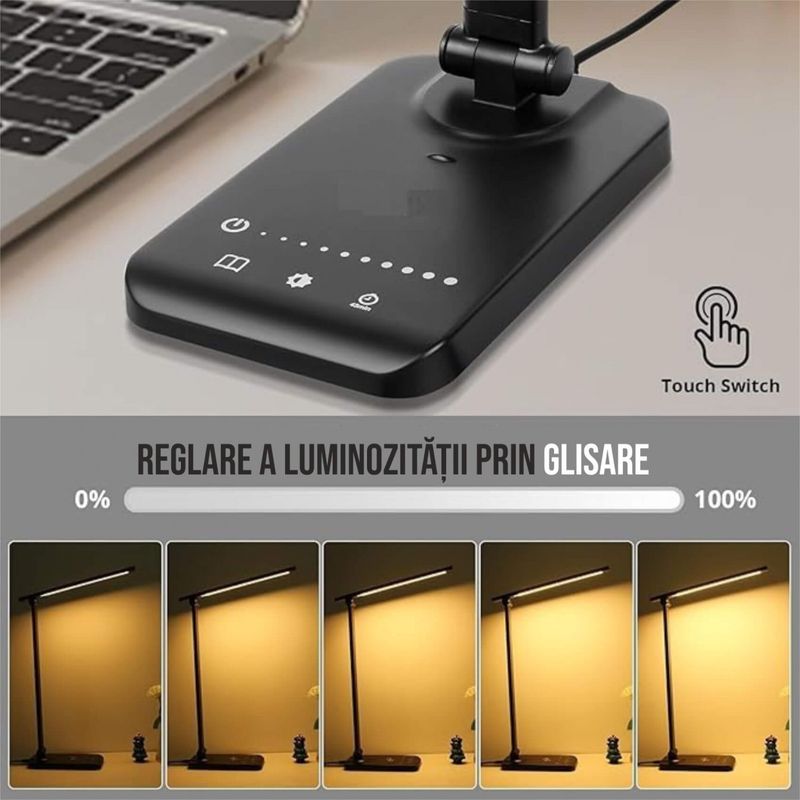 Casa si Gradina - Corpuri si surse de iluminat - Veioze si lampi - Veioze - Lampa de birou LED cu incarcare wireless pentru iOs si Android, pliabila, touch control - Infinity.ro