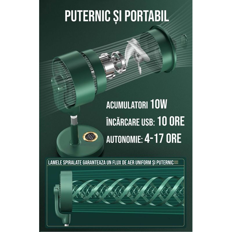 Electronice si Electrocasnice - Climatizare si sisteme de incalzire - Aparate racire aer - Ventilatoare - Ventilator cu picior reglabil pe inaltime, Ideas4Comfort, rotativ, portabil, telecomanda, reincarcabil USB - Infinity.ro
