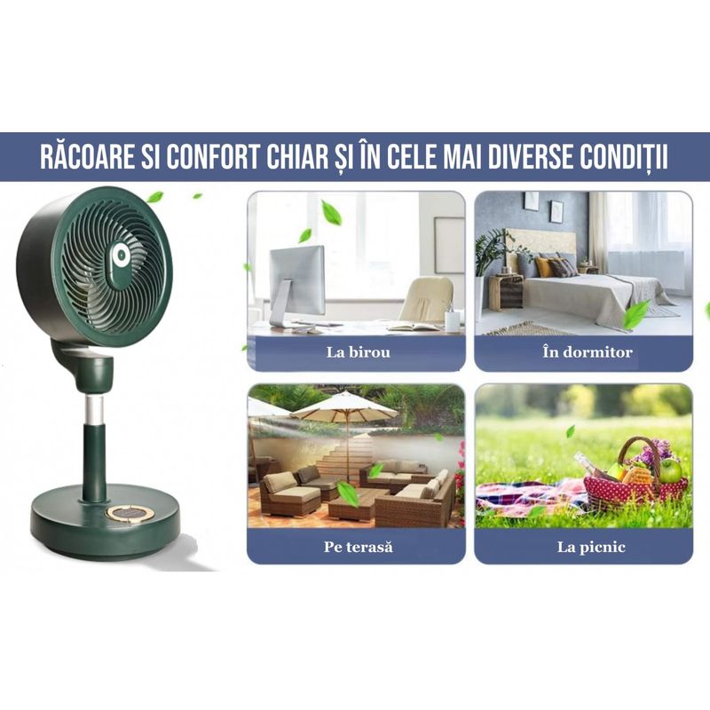 Electronice si Electrocasnice - Climatizare si sisteme de incalzire - Aparate racire aer - Ventilatoare - Ventilator cu picior reglabil pe inaltime, Ideas4Comfort, rotativ, portabil, telecomanda, reincarcabil USB - Infinity.ro