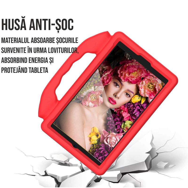 Laptop, Telefoane si Tablete - Tablete si accesorii tablete - Accesorii Tablete - Huse tablete - Husa tableta copii 10.3-10.4 inch, compatibila Samsung, Huawei si Lenovo, cu maner si stand Rosu - Infinity.ro