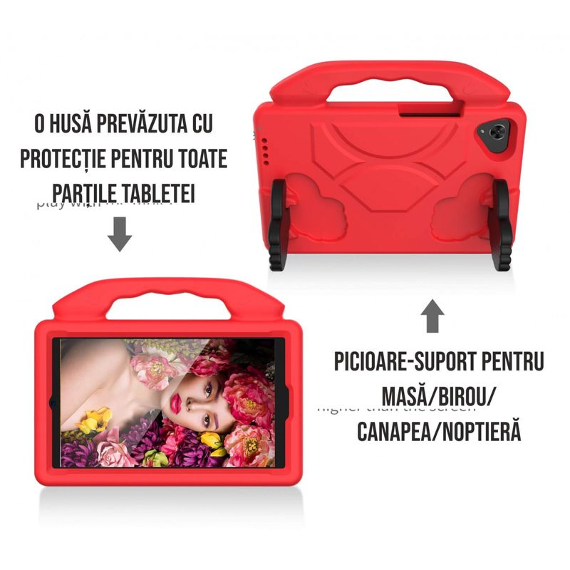 Laptop, Telefoane si Tablete - Tablete si accesorii tablete - Accesorii Tablete - Huse tablete - Husa tableta copii 10.3-10.4 inch, compatibila Samsung, Huawei si Lenovo, cu maner si stand Rosu - Infinity.ro