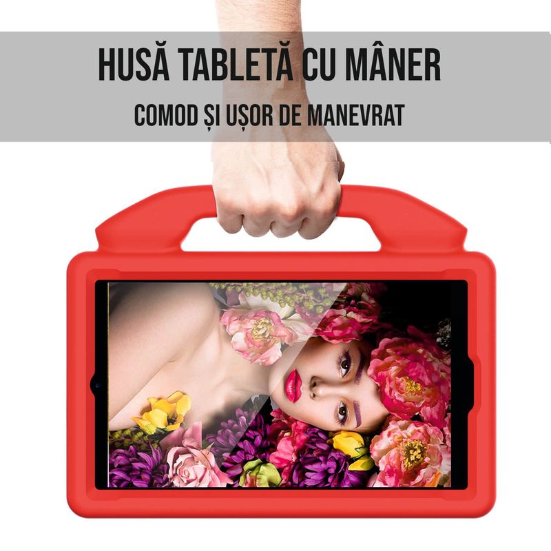 Laptop, Telefoane si Tablete - Tablete si accesorii tablete - Accesorii Tablete - Huse tablete - Husa tableta copii 10.3-10.4 inch, compatibila Samsung, Huawei si Lenovo, cu maner si stand Rosu - Infinity.ro